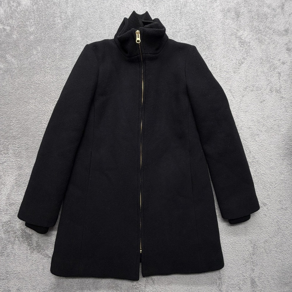 J.CREW Coat Womens 2 Black Mid-Length Overcoat Full Zip Lined Pockets Wool